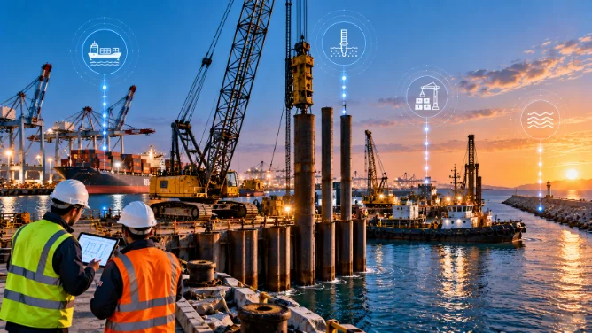 Container port with cranes